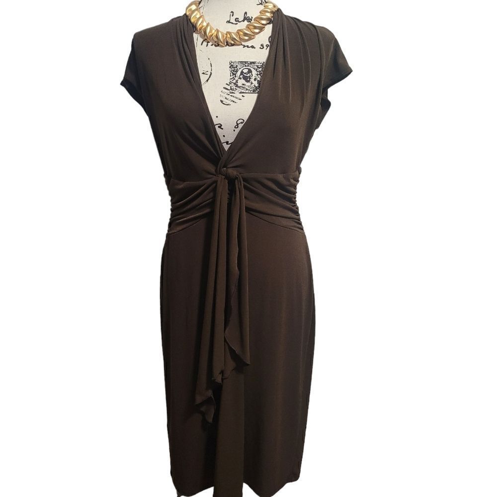 Brown Deep V Neck With Rouched Waist